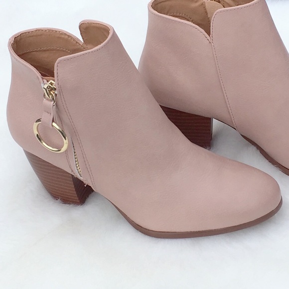 Nude Ankle Booties Gold Ring Zipper - Picture 5 of 5